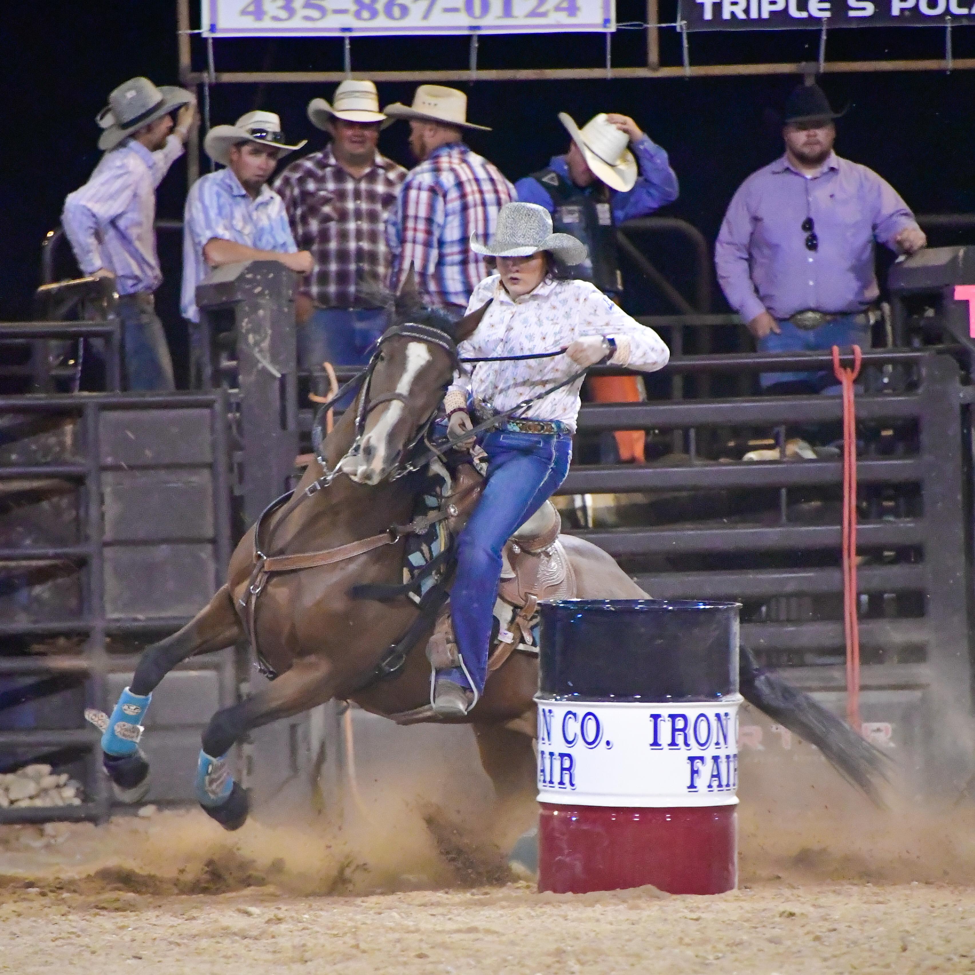 Close-up of a barrel racer in action